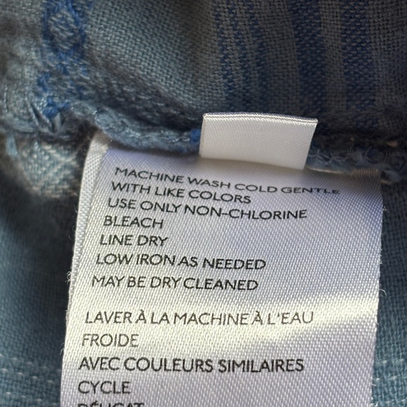 Anthropologie Blue and White Textured Striped Linen Blend Wide Leg Pants Medium - Picture 6 of 6